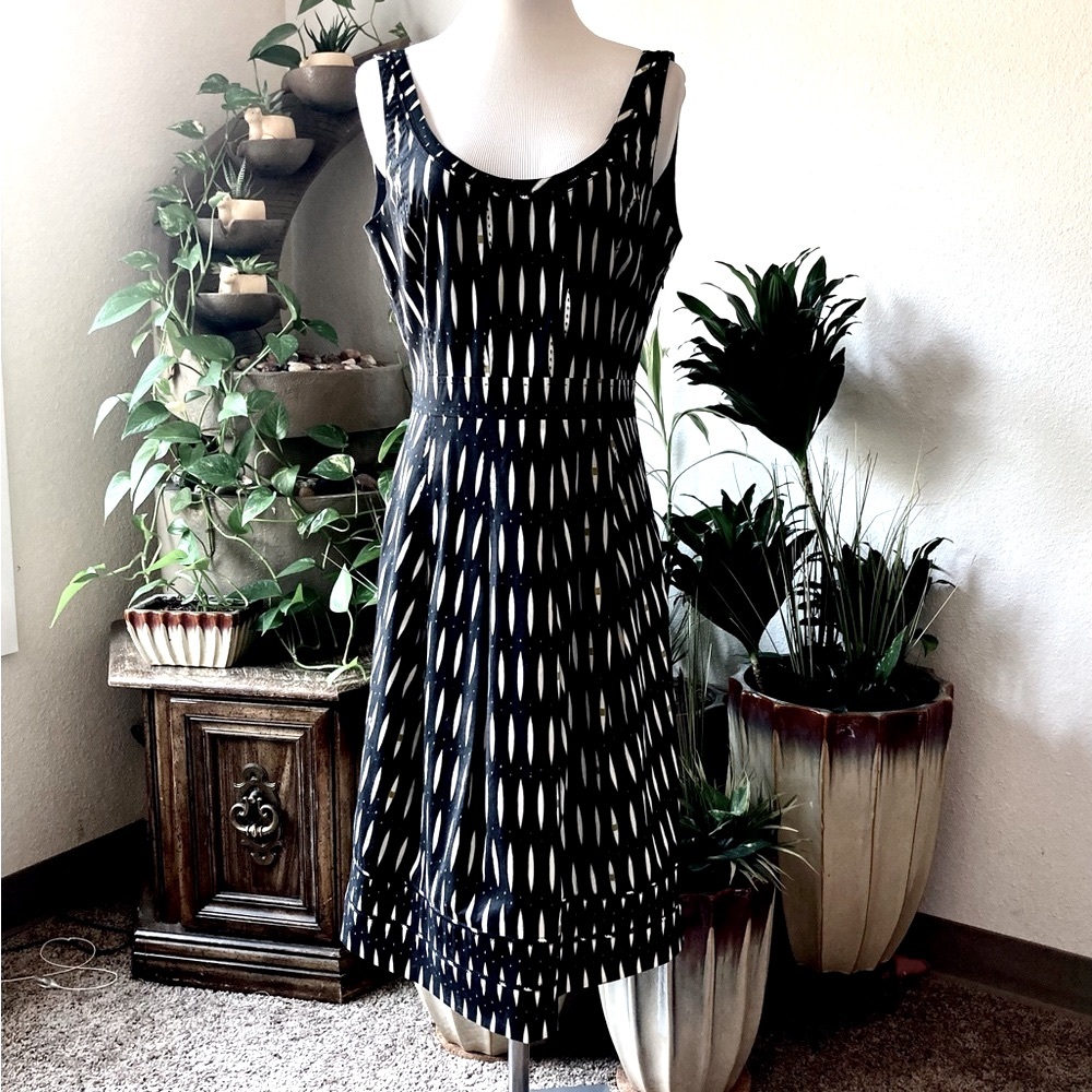 New Tory Burch Black Beige Khaki Cotton Sleeveless Dress size 8